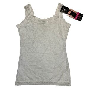 Carrie Amber Intimates White Floral Lace Sheer Scoop Neck Tank Top NWT Size L